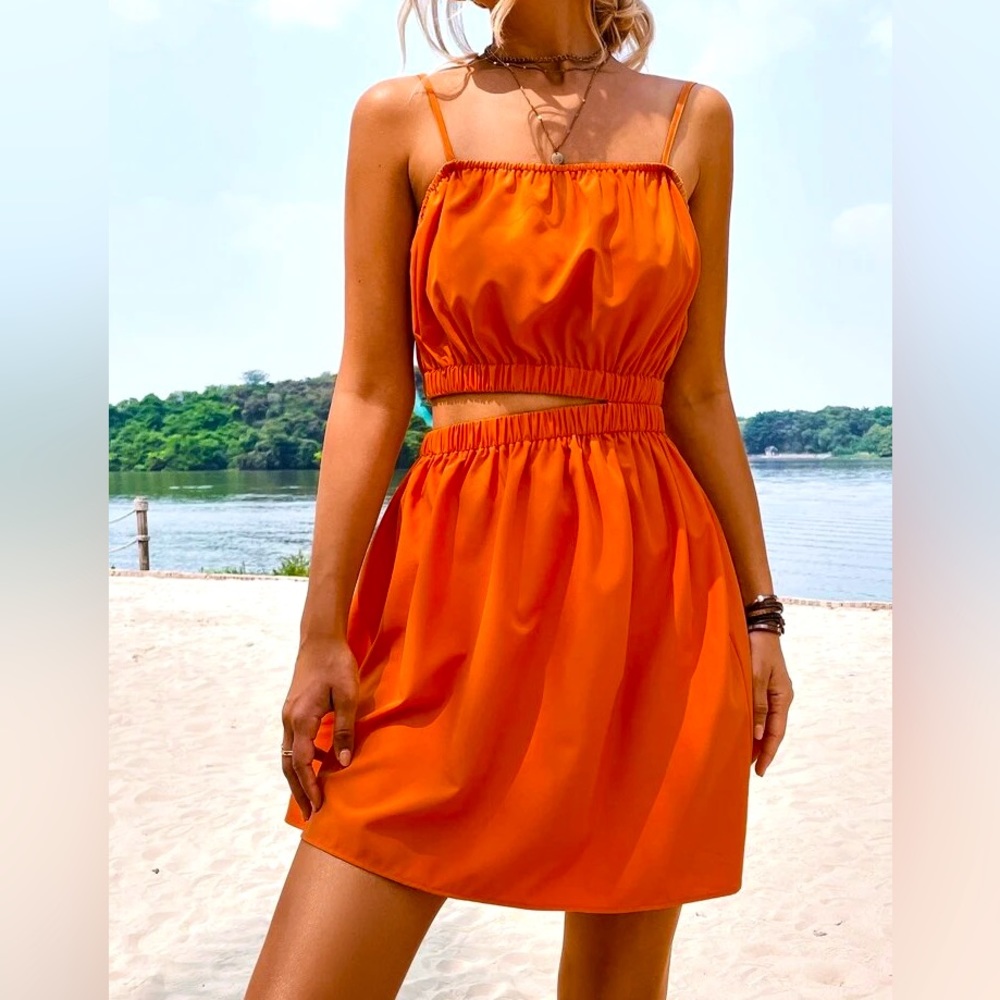 Cut Out Waist Cami Dress - Orange Size S